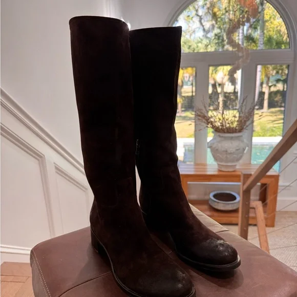 PRADA Brown Suede Knee-High Boots - Picture 2 of 8